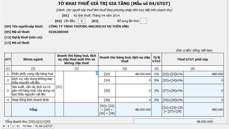 hướng dẫn kê khai thuế gtgt trực tiếp