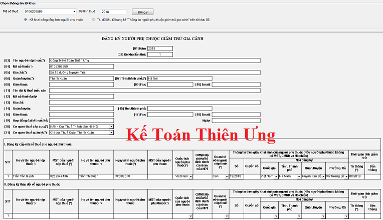 Tờ khai đăng ký người phụ thuộc Tờ khai đăng ký người phụ thuộc