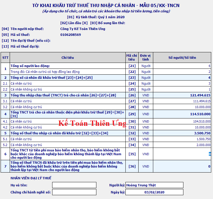 Mẫu tờ khai thuế TNCN theo Qúy Mẫu tờ khai thuế TNCN theo Qúy