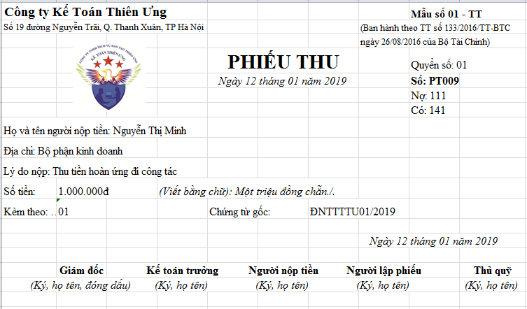 Mẫu Phiếu Thu Tiền Theo Thông Tư 200 Và Tt 133 Mới Nhất